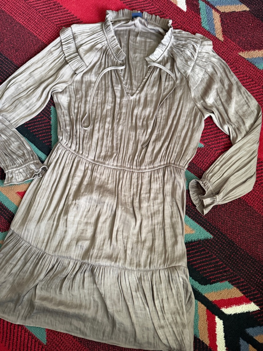 GAP Taupe Long-Sleeve Ruffle-Tie Dress